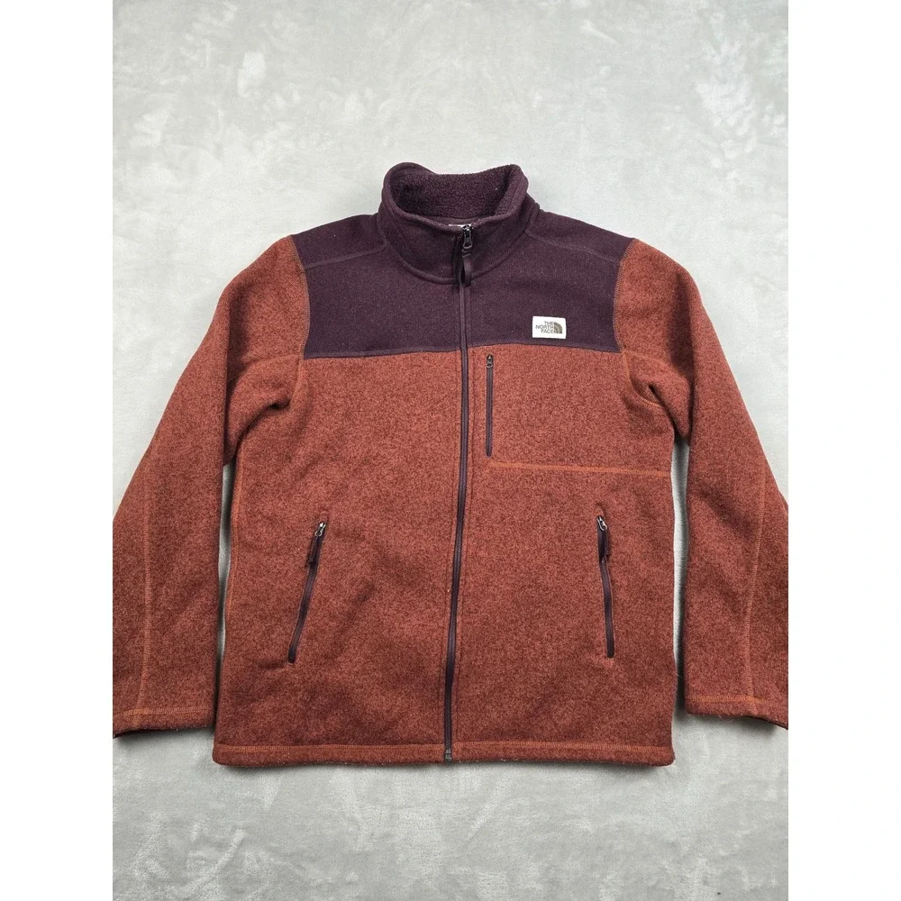 The North Face Fleece Jacket Mens‎ Large Orange Full Zip Sweater Pockets Outdoor